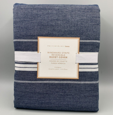 Pottery Barn Teen Windward Stripe Reversible Duvet Cover Navy Full Queen #A1074L-image