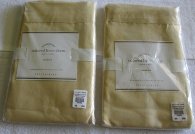 2 POTTERY BARN Tailored Standard Yellow Linen 26 x 20 Pillow Shams - NOS-image