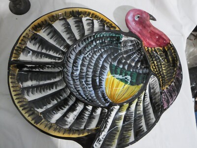 Vintage Large Turkey Divided Chip & Dip Relish Plate Platter Italy 941 18