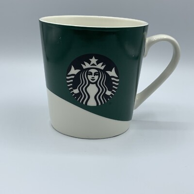 STARBUCKS 18 oz Siren Green & White Dip Large Coffee Mug Tea Cup Mermaid 2019-image