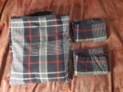 Pottery Barn CARSON navy plaid 100% cotton woven Duvet cover + shams Queen-image