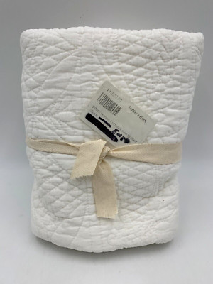 Pottery Barn Hanna Cotton Linen Quilted Sham White Euro #6913H-image