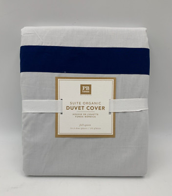 Pottery Barn Teen Girls Suite Organic Duvet Cover Navy Blue Full Queen #H181C-image