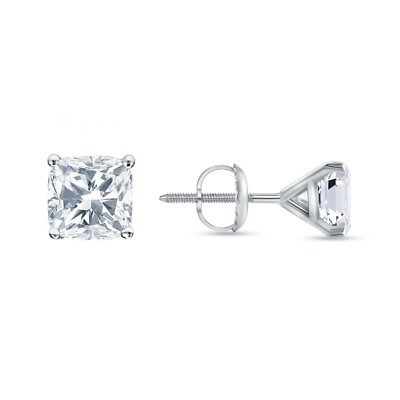 1.50 Ct Cushion Created Diamond Earrings Studs Real 14K White Gold Martini Screw-image