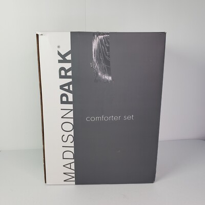 NEW $199 Madison Park 7 Piece Jacquard Queen Comforter Set Navy MP10-7392-image