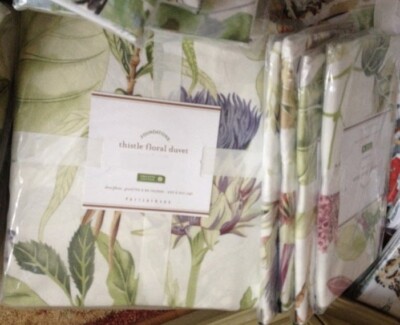 Pottery Barn Thistle Floral Duvet Cover King 2 Standard Shams Green Botanical-image