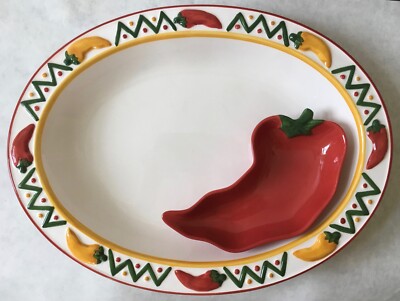 CLAY ART Hand Painted Chili Peppers 2 Piece Chip & Dip Set, Large-image