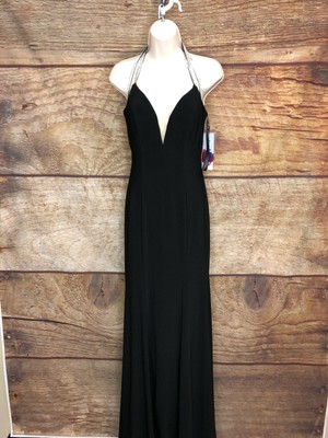 Studio 17 Prom Womens Size 8 Black Sweetheart Neck Rhinestone Spaghetti Straps-image