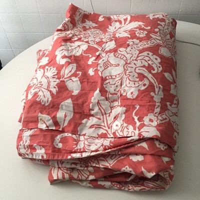 Pottery Barn coral pink and white floral duvet cover king size-image