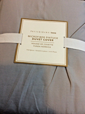 Pottery Barn Teen  Microfiber Pintuck F/Q Duvet Cover Light Gray NWT! Full/Queen-image