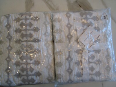 2 Pottery barn Rilynn embroidered King quilted shams New wo tag-image