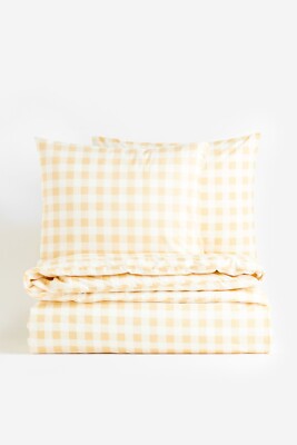 Gingham Check Duvet Cover Yellow Ivory Queen 2 Pillowcases Dalton Buffalo 3pc🦩-image