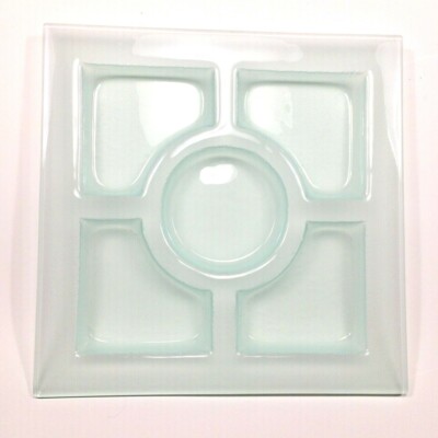 Thick Square Glass Platter Veggie Chip Dip Plate Appetizer Divided Dish 13”Frost-image