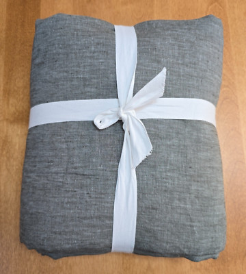 POTTERY BARN BELGIAN FLAX LINEN DUVET COVER ~TWIN ~ DARK GREEN-image