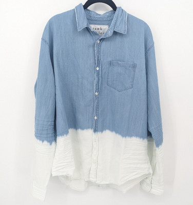 Frank & Eileen Shirt Womens Large Blue Luke Dip Dyed Chambray Casual Western Top-image