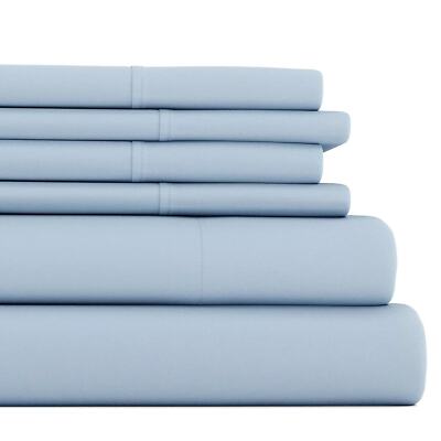 Casual Comfort Ultra Soft 6 Piece Solid Light Blue Microfiber Queen Sheet Set-image
