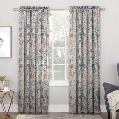 Kara Floral Print Energy Efficient Rod Pocket Curtain Panel, 54