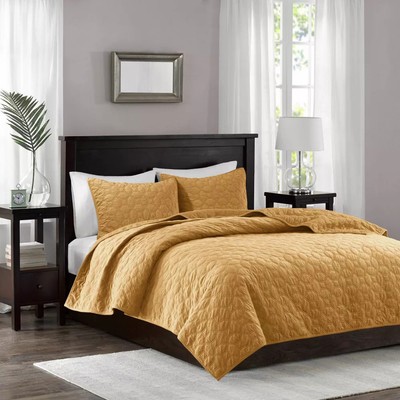 Madison Park 3pc Full/Queen King Mercer Faux Velvet Reversible Coverlet-image