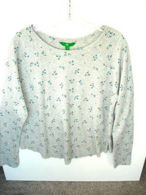 Woman's Gray Blue Flowers Waffle Shirt Long Sleeve Size XL-image