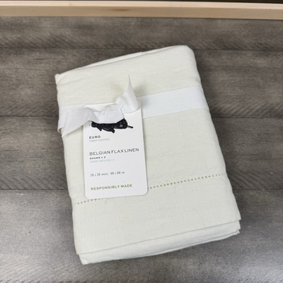 Pottery Barn Belgian Flax Linen Pillow Shams Euro Classic Ivory Set of 2 NWT-image