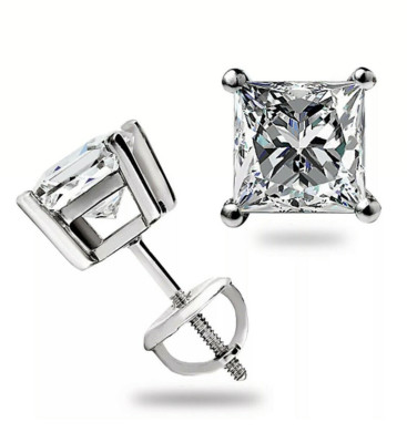4 Ct Princess Cut FL/D Lab Created Studs Earrings 14K White Gold 7mm Screw Back-image