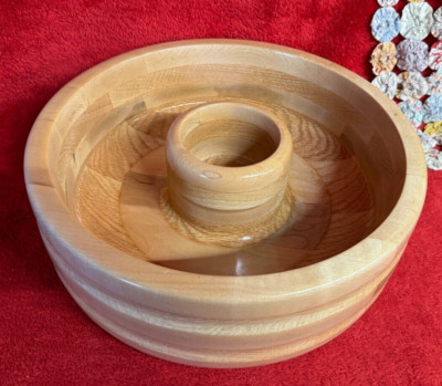 Handmade Natural Wood Large Round Chip & Dip Bowl Tray Light Color Multiwoods-image