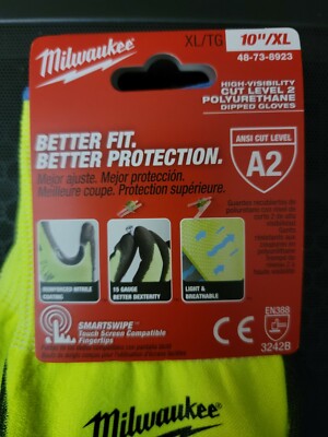 Milwaukee 48-73-8923 Hi-Vis Cut Level 2 Polyurethane Dipped Gloves - X-Large-image