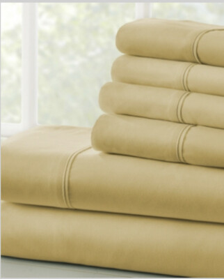 Ienjoy Home Solids in Style, 6 Piece Bed Sheet Set, King, Gold 👍-image