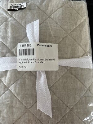 NEW Pottery Barn Belgian Flax Linen Diamond Quilted STANDARD Sham~Flax-image