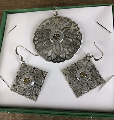 Vtg Silver-Tone Bullet Casing Earrings Pendant 9mm Luger 38 SPL Beautiful Detail-image