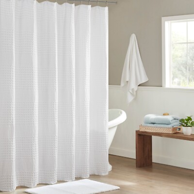 Madison Park Arlo Super Waffle Textured Solid Shower Curtain-image