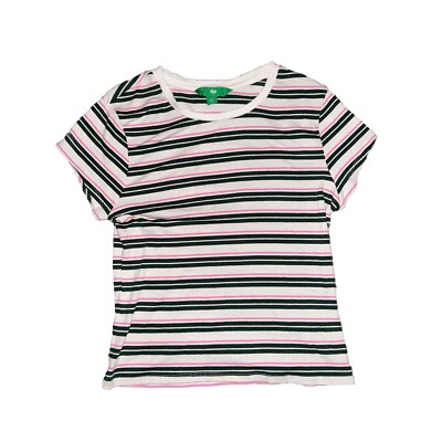 Dip Women Shirt Striped Size XL White Green Pink Short Sleeve -image