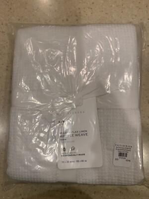 Pottery Barn Belgian Flax Linen Waffle Weave EURO White Sham NWT-image