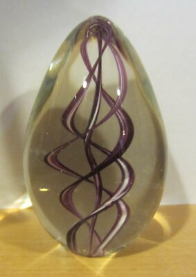 Glass Eye Studio GES  purple swirl  Egg Shaped Paperweight '99-image