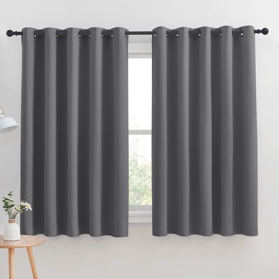 Grey Blackout Curtain Panels for Bedroom, Thermal Insulated Grommet Top Black...-image