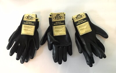3 Pairs Nitrile-Coated Work Gloves - Black - Men’s Size Large-image