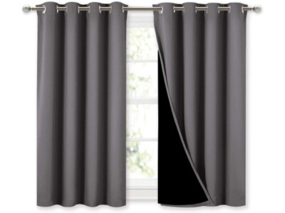 Nicetown 100% Blackout Curtains with Black Liner Thermal Insulated 52x45 [Gray]-image