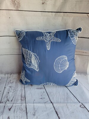 madison park coastal sea shell Embroidered navy blue Decrative pillow Beachcore-image