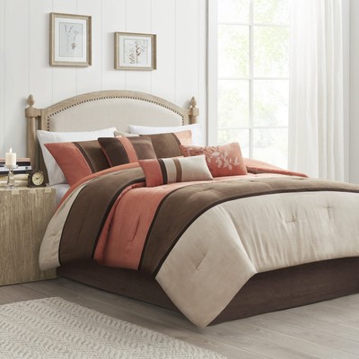 Madison Park Palisades Comforter Set Modern Faux Suede Pieced Stripe Design, All-image