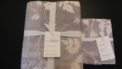 NEW Pottery Barn Shadow Floral Percale F/Q Queen Duvet & 2 Standard Shams-image