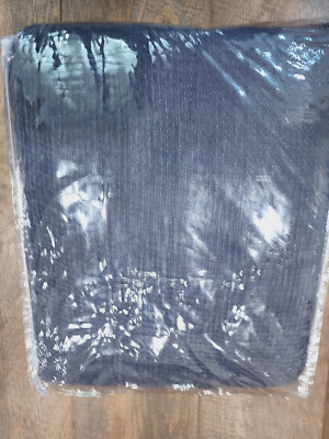 Pottery Barn Belgian Flax Linen Waffle Weave KING Steel Blue-image