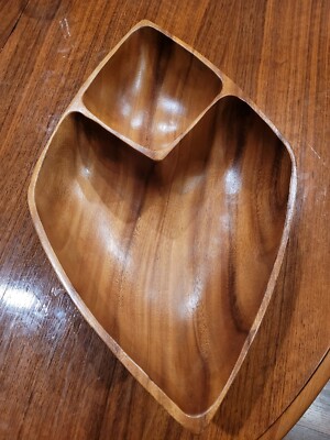 Vintage Mcm Large Monkey Pod Wood Hand Carved Divided Phillipines  Chp And Dip-image