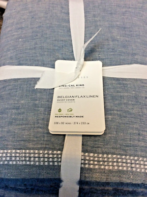 Pottery Barn Belgian Flax Linen King Duvet Blue  NWT!-image