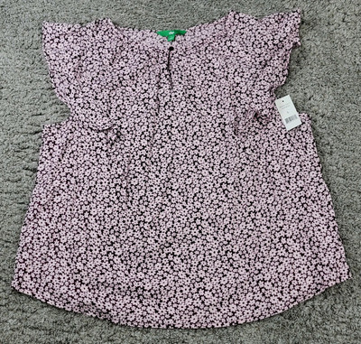 Dip Women's Floral Beach Days Keyhole Ruffle Flutter Sleeve Top Size Large-image