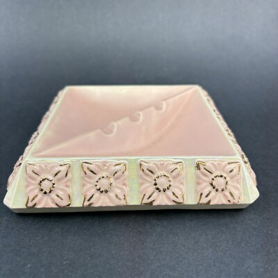 MidCentury Pink Ceramic Square Studio Pottery Ashtray Cigar Vintage Elegant-image