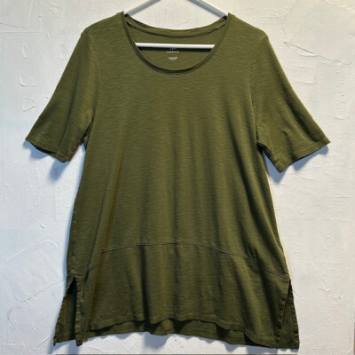 J. Jill Women's Pima Dipped-Hem Tunic Top Eucalyptus L Green Elbow-Sleeves Cute-image