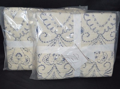 POTTERY BARN KELLER STITCHED STANDARD SHAMS NAVY NEW SET OF 2 #81C-image