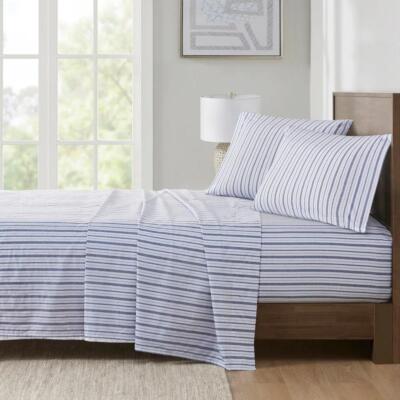 Madison Park Essentials 200TC Printed Cotton Queen Bue Stripe Sheet Set-image