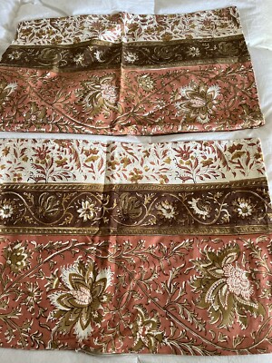 Pottery Barn Pillow Covers  Floral Coral Brown Gold Cotton Jacobean PAIR Boho-image