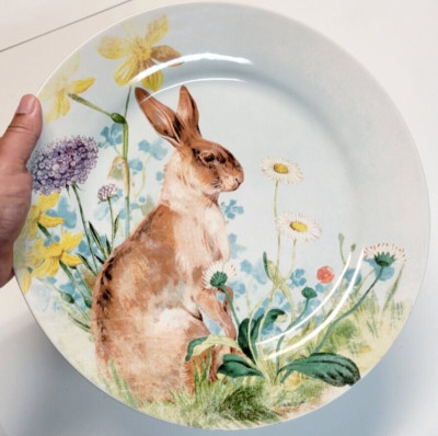 Pottery Barn Hilltop Garden Easter Bunny Rabbit Serving Platter Charger Plate Lg-image